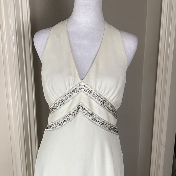 Evan Picone White Halter Beaded Cocktail Party Midi Dress size 8 - Picture 3 of 9